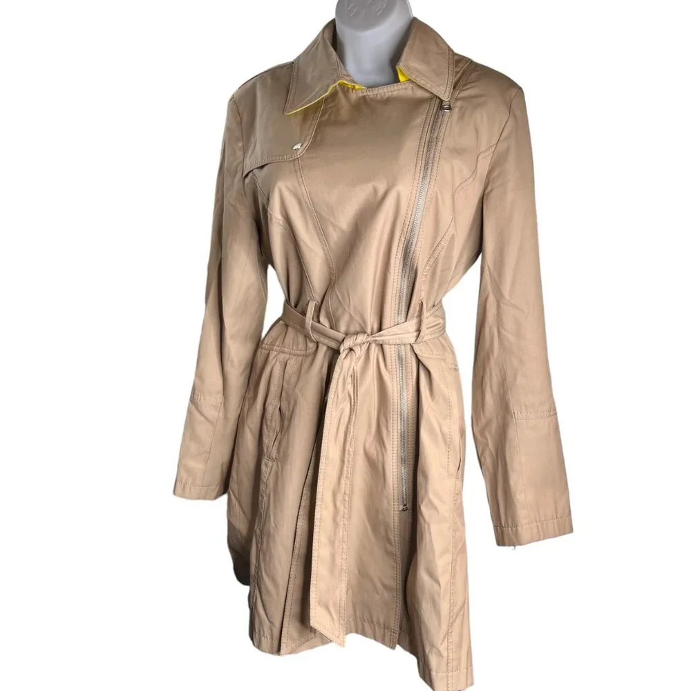 Vince Camuto Beige Trench Coat With Belt And Zippered Cuffs size large - Picture 12 of 12